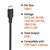 45W USB Type C Compatible Laptop Adapter with Power Cable - Image 2