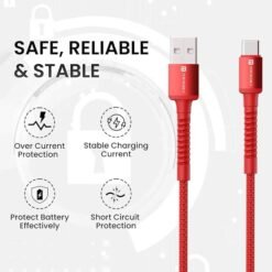 Alternative view of Portronics Konnect X 60W 6A USB-A to Type C Fast Charging 2M Cable With WARP/DASH/VOOC/SuperVOOC/FLASH Charging Support,Compatible with OnePlus, Oppo, iPhone 15 & other Type C Smartphone,Devices(Red)