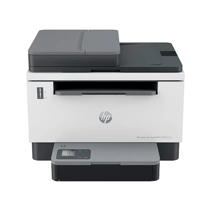 HP Laserjet Tank MFP 2606sdw, Wireless, Print, Copy, Scan, 40-Sheet ADF, Hi-Speed USB 2.0, Ethernet, Bluetooth LE, Up to 22 ppm, 250-sheet Input Tray, 1-Year Warranty, Black and White, 381U2A