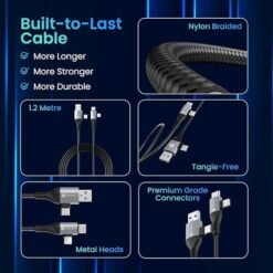 Alternative view of Portronics Konnect 4 IN 1 Unbreakable Nylon Braided Multi Functional Fast Charging Cable with Fast Data Transfer,Compatible with All Type C Android Smartphone & Lighting Device etc.(Black)