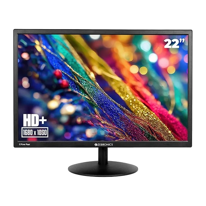 Zebronics EA122 LED Monitor with HD+ 1680x1050, 2000000:1 Contrast Ratio (Dynamic), 250cd/m² Brightness (max), Wall Mountable, Dual Input HDMI & VGA, 16:10 Aspect Ratio, 16.7M Colors