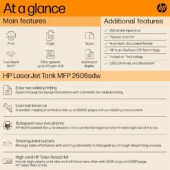 Alternative view of HP Laserjet Tank MFP 2606sdw, Wireless, Print, Copy, Scan, 40-Sheet ADF, Hi-Speed USB 2.0, Ethernet, Bluetooth LE, Up to 22 ppm, 250-sheet Input Tray, 1-Year Warranty, Black and White, 381U2A