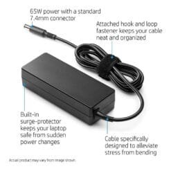 HP 65W Laptop Charger (18.5V 3.5A) with 7.4mm x 5.0mm Round Big Pin for HP EliteBook 8440p, 8460p, 8470p, 2540p & ProBook Series