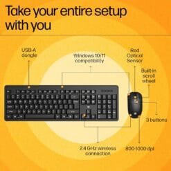 Alternative view of HP KM200 Wireless Mouse and Keyboard Combo, Full-Size Ergonomic Design, 3 Button and Built-in Scroll Wheel, 2.4 GHz Wireless connectio, 3 Years Warranty (7J4G8AA)