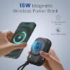 Portronics Power Shutter 10000mAh 15W Magnetic Wireless Fast Charging Powerbank with in-Built Type C & 8 Pin Cable, 22.5W Type C PD Output, Type C Bidirectional Port, LED Display (Black) - Image 5