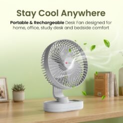 Alternative view of Portronics Airloop Portable & Rechargeable Desk Fan with Automatic 92° Oscillation, 6.1 Inch Blade, BLDC Motor, 90° Tilt, 3 Speeds, 4000mAh Battery, Type-C Charging, Low Noise, for Home & Office Use